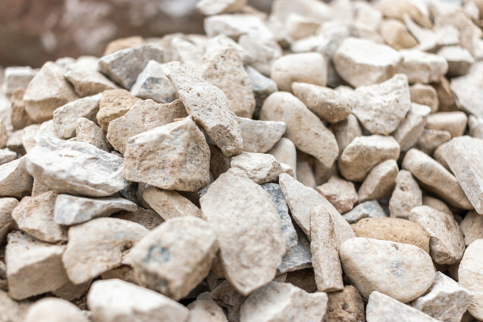 Crushed white limestone ready for processing