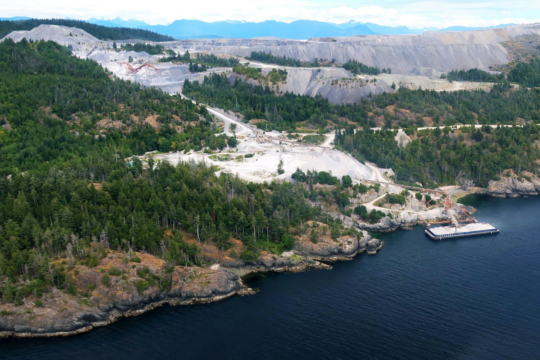 Aerial view of a working limestone quarry