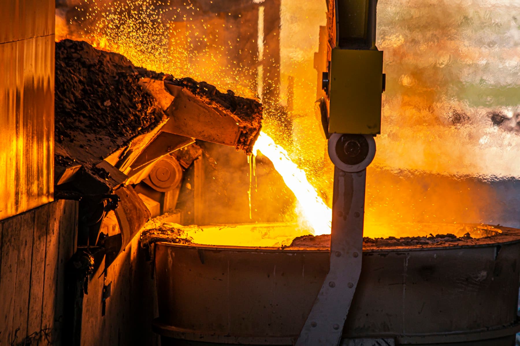 Molten metal being poured in a steel plant